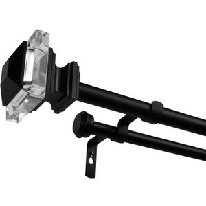 Exclusive Home Prism Double Curtain Rod and Finial Set, Matte Black, 66"-120"