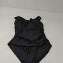 DKNY Women's Ruffle V-Neck One Piece Swimsuit with Tummy Control (Large, Black)