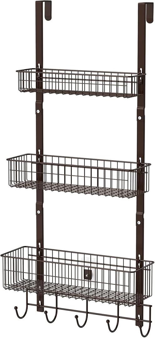 ETELI Over the Door Basket Organizer 3 Tier Hanging Basket Door Shelf Rack Heavy Duty Over Door Pantry Organizer with 3 Metal Baskets for Kitchen Bathroom Bedroom Living Room, Dark Brown
