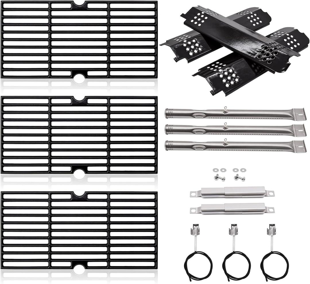 Grill Replacement Parts for Charbroil Gas2Coal 463340516, 463370519, 463370516, 463336818, 463341918, 463370518, Cast Iron Grill Grates, Burner, Heat Shield Plates, Crossover Tubes, Igniters.
