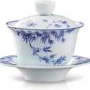 fanquare Gaiwan Chinese Tea Cup 6oz China Bamboo Style Porcelain Cover Bowl with Saucer Traditional Blue and White Tea Service for Dcor Home Tea Party