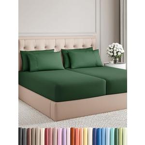 Split King 7 Piece Sheet Set - Cooling Sheets for Hot Sleepers - Hotel Luxury Bedding for Women, Men, Kids & Teens - Deep Pockets - Easy Fit - Ultra Soft and Wrinkle Free - Split King Emerald Sheets