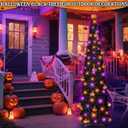 [Timer& Pumpkin] 6 Ft Black Tinsel Halloween Tree with 60 LED Orange Purple Lights, Pop Up Artificial Pencil Tree with Lantern Topper & 15 Jack-O Pumpkin Balls Ornaments for Halloween Decor Indoor
