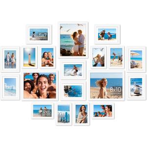 upsimples 19 Pack Picture Frames Collage Wall Decor for Mounting or Tabletop Display, Photo Gallery Frame Set for Family, Multi Sizes Including 8x10, 5x7, 4x6, White