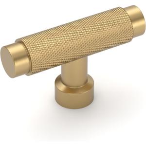 Amerdeco 10 Pack Champagne Bronze Cabinet Knobs 2 Inch Length Single Hole T Bar Kitchen Cabinet Knob Knurled Cabinet Pulls for Drawer Cupboard ZH0034