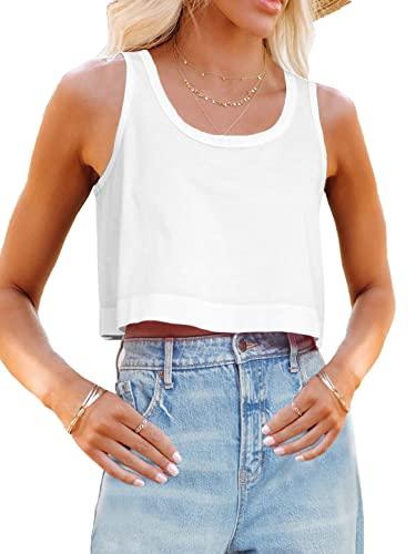 Aoysky Womens Cotton Crop Tops Casual Loose Tank Top Sleeveless Basic Cropped Athletic Yoga Workout Shirt White, Size Small