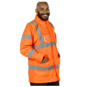 Mens Rain Jacket - Waterproof Hooded High Visibility Safety Coat with Reflective Strips 4XL