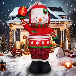 6FT Christmas Inflatable Snowman Decoration Blow Up Snow Man with Red Sweater & Presents Holiday Yard Decor Perfect for Outdoor Winter Lawn, Garden, or Porch Display Outside Dcor