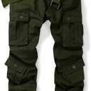 OCHENTA Men's Cotton Casual Cargo Work Pants Baggy Camo Tactical Combat Trousers with 8 Pockets (No Belt) Size 42