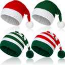 Funtery 4 Pcs Knitted Santa Elf Hat Christmas Adults Knit Beanie Hat Santa Cap Winter for Women Men