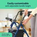 Medline Aluminum Rollator Walker with Seat, Blue, 250 lb. Weight Capacity, Lightweight, 6 Wheels, Foldable, Adjustable Handles, Rolling Walker for Seniors