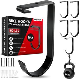 Bike Hooks for Garage Ceiling Mount Rack, Add on Storage Flat Hook Accessory Overhead Garage Hooks for Ceiling Rack and Wall Shelving(6 Pack)