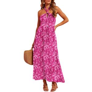 Dokotoo Women's Summer Dresses Halter Neck Sleeveless Backless Flowy A Line Boho Maxi Dress (XL)