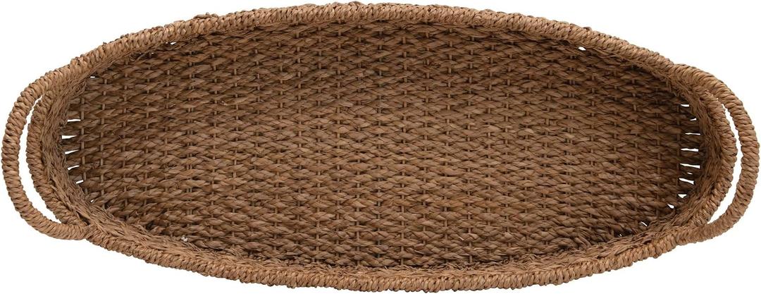 Creative Co-Op Decorative Oval Woven Seagrass Tray with Handles 