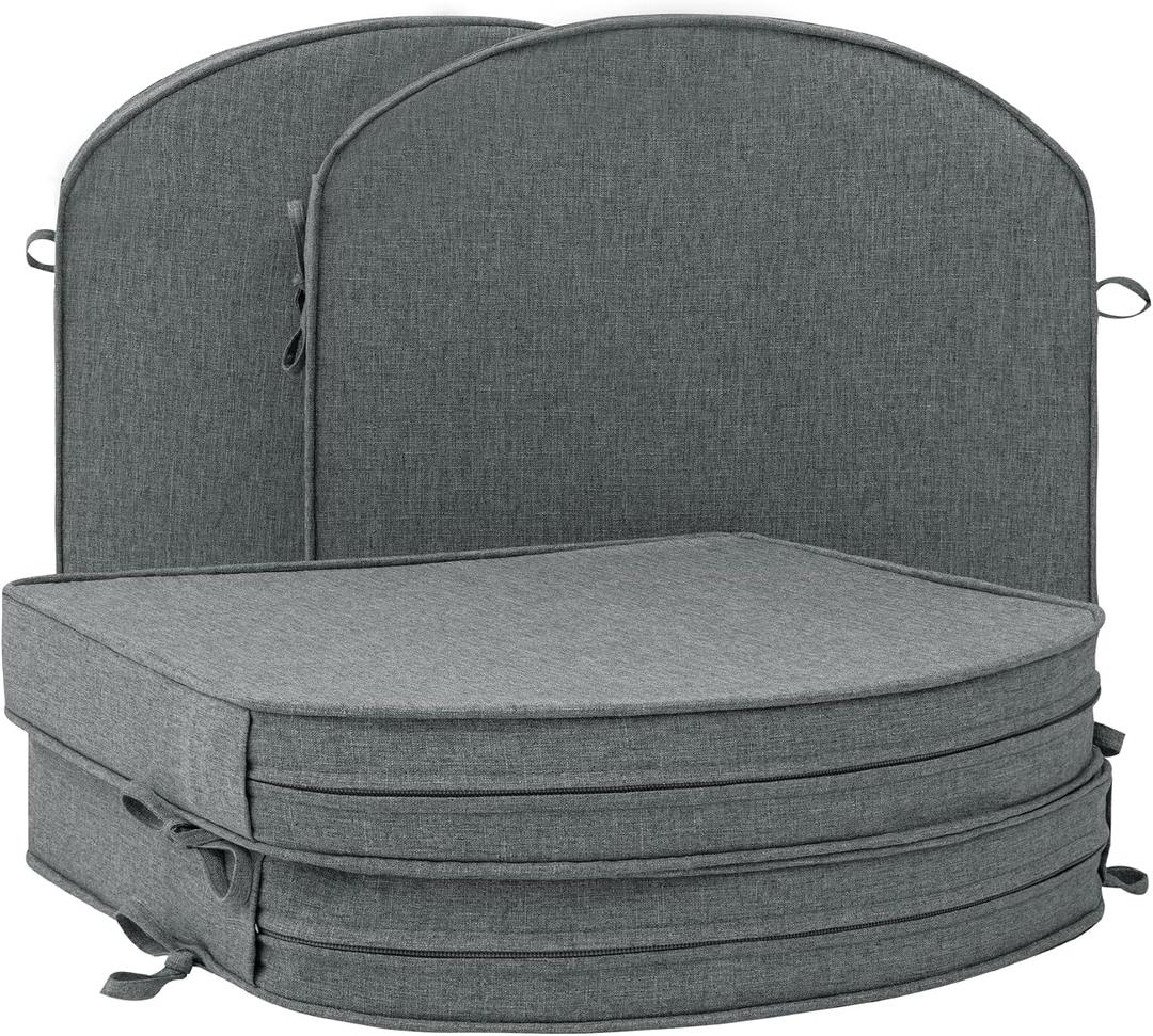 Outdoor Chair Cushions, Fade-Resistant & Water-Resistant, D Shaped Patio Furniture Seat Chair Pads Replacement with Ties, Non-Slip Bottom, Removable Cover, Set of 4, 17 x 16 Inch, Dark Grey, 17" x 16" 4 Pack