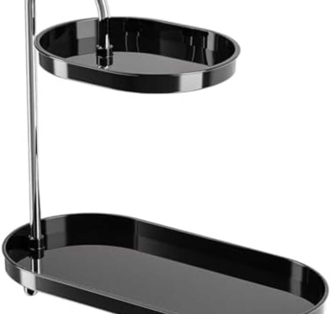 Tier Bathroom Organizer for Makeup and Accessories, 2-Tier Vanity Storage Shelf with Stainless Steel Brackets, 11.89x5.94x12.20 Inch Countertop Organizer for Cosmetics Toiletries Jewelry- Black, Pack of 2