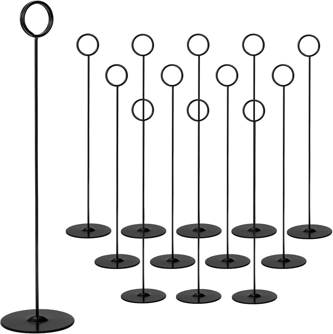 Tosnail 12 Pack 12" Tall Table Number Holders, Place Card Holder Picture and Photo Display, Reserved Table Sign Stands for Centerpiece, Food Sign, Memo Note, Wedding Party Setting - Black