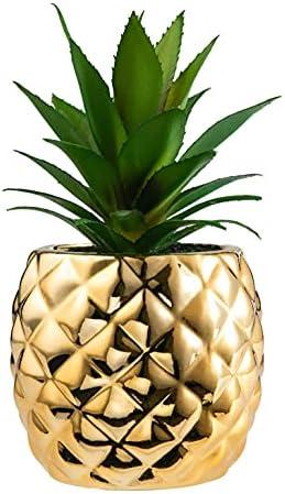 Artificial Succulent Pineapple Plant in Ceramic Pot Ananas Potted Artificial Plant Faux Succulents Home Office Tabletop Wedding Party Decoration (Gold)