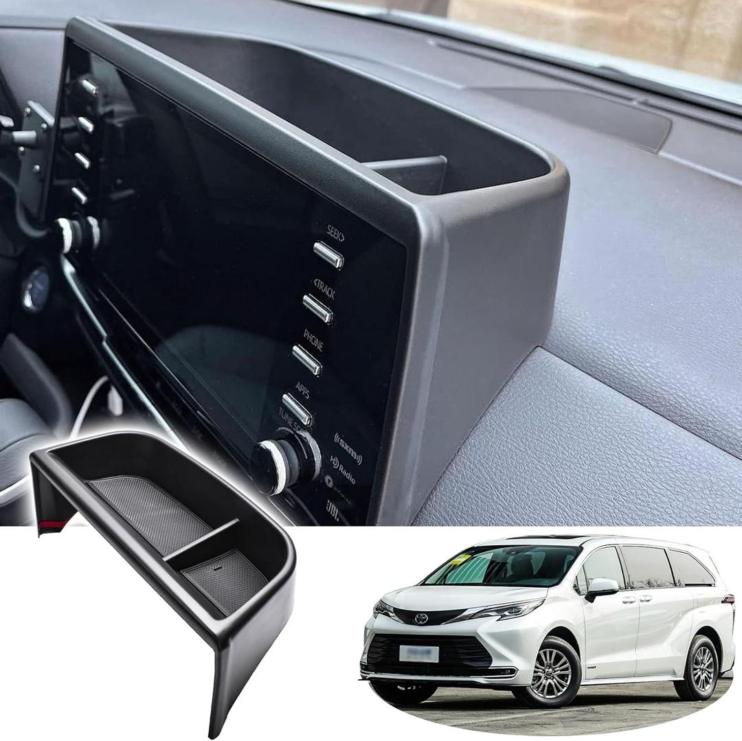 TACOBRO Center Console Dashboard Storage Organizer Compatible with Toyota Sienna 2021 2022 2023 2024 Accessories, Interior Dash Mounted Tissue Holder Tray Box ABS Black