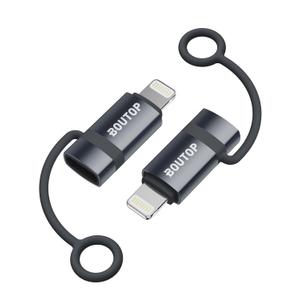 BOUTOP [MFi Certified] 36W USB C to Lightning Adapter (2 Pack) - Support PD Fast Charging/Data Sync, with Anti-Lost Silicone Holder for iPhone iPad AirPods, Reduces Cable Clutter (Dark Gray)