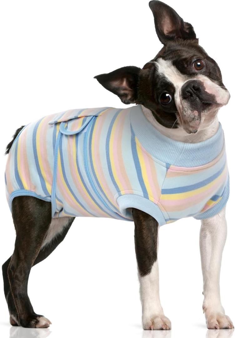 FUAMEY Recovery Suit for Dogs After Surgery,Soft Breathable Dog Bodysuit E-Collar & Cone Alternative Surgical Suit,Male Female Dog Neuter Spay Suits Anti Licking Wounds Onesie Blue Yellow Stripes M (M(back:13.4-16.1in,wt:14-25lbs))