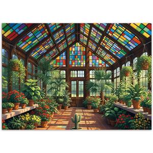 1000 Piece Jigsaw Puzzle for Adults - Stained Glass Garden Greenhouse 27.6 x 19.7in Mindful Brain Challenge & Artistic Home Decor for Family Gatherings