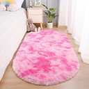 Merelax Soft Shaggy Rug for Kids Bedroom, Oval 2.6'x5.3' Plush Fluffy Rugs for Living Room, Furry Carpet for Teen Girls Room, Anti-Skid Fuzzy Comfy Rug for Nursery, Cute Baby Play Mat, Tie-Dyed Pink