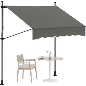 GarveeLife Manual Retractable Awning, 118 in Patio Awning Exterior Outdoor Sunshade Shelter, Angle & Height Adjustable Sunsetter Retractable Awning UV Protection for Any Window or Door (Dark Gray)