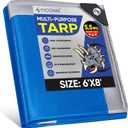 TICONN Heavy Duty Tarp Cover, Extra Thick Tarps Waterproof Tear and Rip Proof UV Resistant Tarpaulin with Reinforced Grommets and Edges (5.5 Mil, 6'x8')