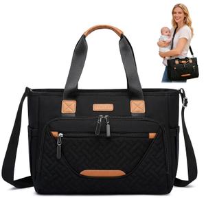 FHELAD Diaper Tote Bag, 4 in 1 Crossbody Diaper Bag with 16" Laptop Compartment, Black