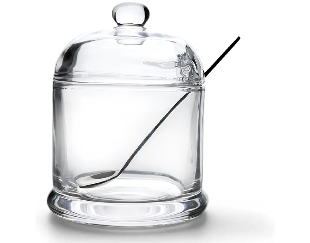 HillSpring Thick Glass Salt Cellar with Stainless Steel Spoon, Clear Container for Kosher, Sea, Himalayan Salt, Sugar, Pepper, Heavyweight Spices Jar, 10 oz (1, Transparent, Medium)