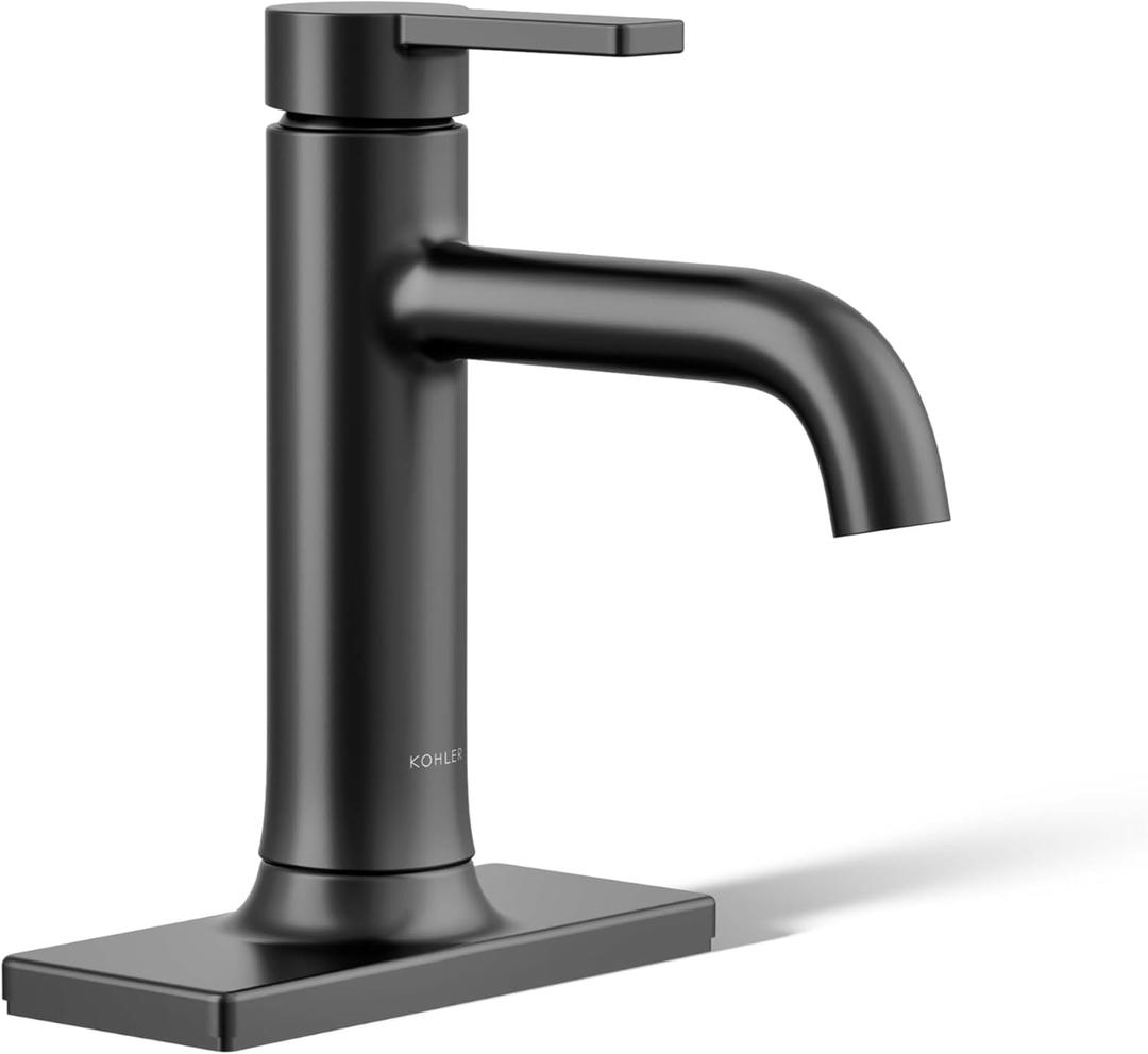 Kohler 28126-4-BL Venza Bathroom Sink Faucet, 1 Hole, Single-Handle Bathroom Faucets with Clicker Drain, 1.2 gpm, Matte Black
