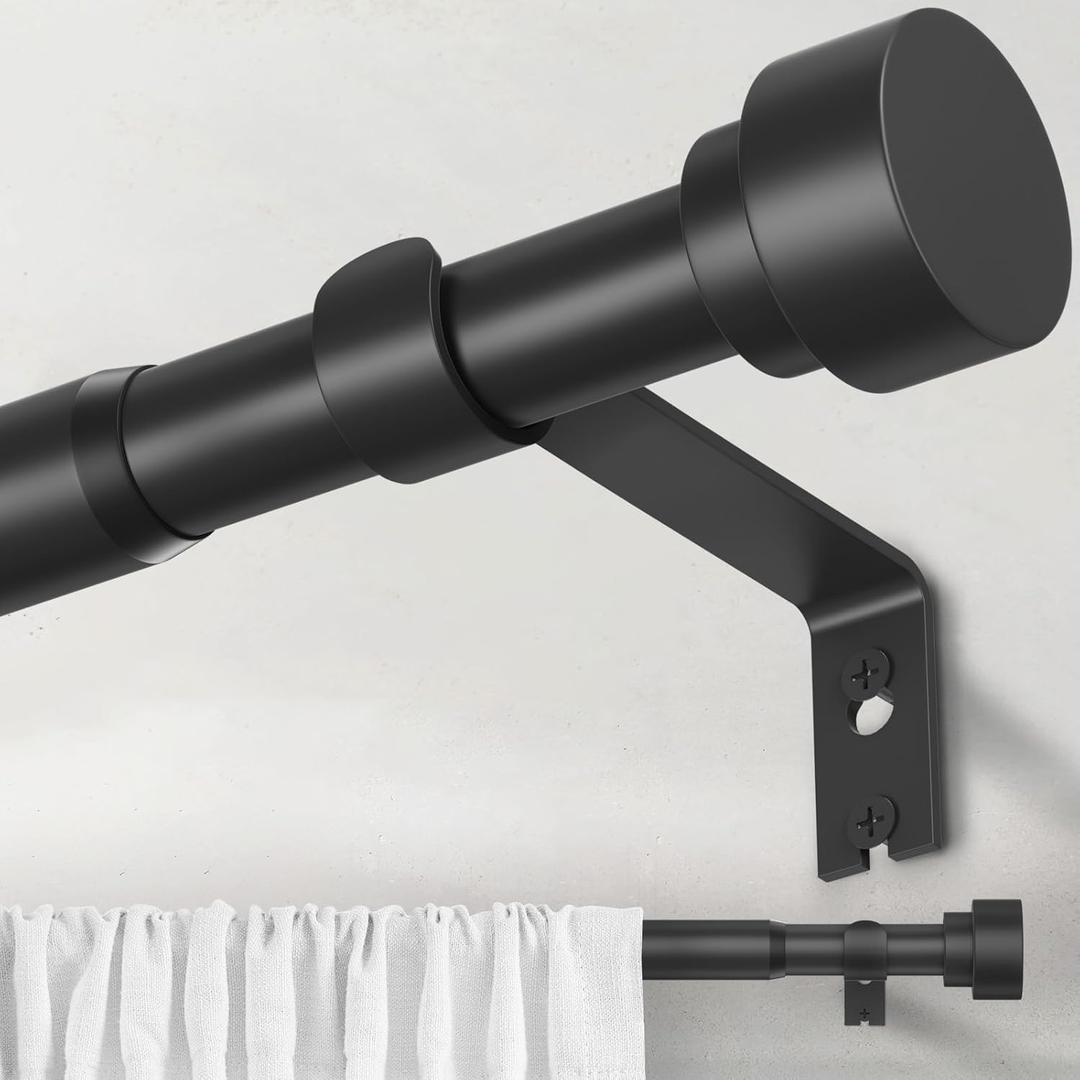 WIN4ALL Black Curtain Rods for Windows 28 to 42 inch, 5/8 Inch Decorative Curtain Rod Adjustable by Splicing (Matte Black,30"-45)