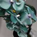 15 Inches Tall Artificial Silk Phalaenopsis Orchid Flower Plant Pot Teal Arrangements (Golden Blue)