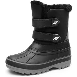 DREAM PAIRS Boys Girls Snow Boots Water-Resistant Outdoor Sport Warm Cozy Anti-Slip Cute Ankle Winter Shoes for Toddler/Little/Big Kid (Black), 11