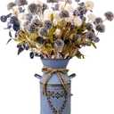 16.5''H Fake Flowers in Vase for Centerpiece Table Decorations with 10Pcs Fake Mums Flowers Eucalyptus Stems Faux Pompon Kiku Flowers Arrangement for Home Farmhouse Decor (Blue and White)