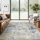 Soalmost 6x9 Abstract Area Rugs for Living Room 6 x 9 Washable Non Slip Low Pile Gray Rugs for Bedroom Dining Room Foldable Thin Blue Yellow