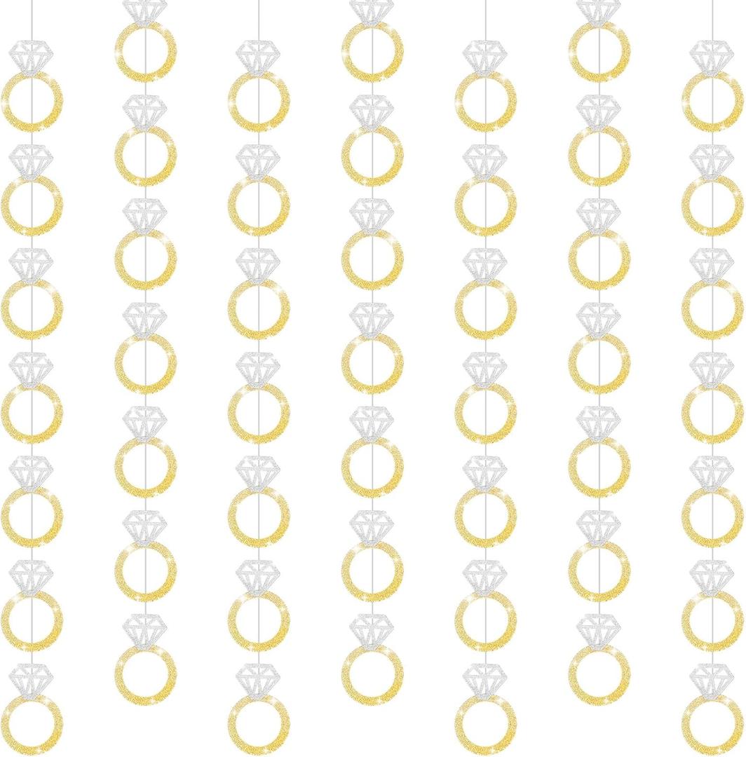 Pajean 8 Pcs Bachelorette Party Decorations Glitter Gold and Silver Diamond Ring Banner Engagement Party Decorations Bachelor Hanging Streamers for Bride to Be Decor Bridal Shower Photo Props Supplies