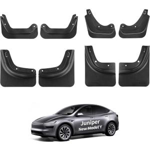YONZEE Front & Rear Mud Flaps for Tesla Model Y Juniper 2026 2025, 8 Pack | Protect Paint, No Drilling Required, TPE Splash Guard, All Weather Mud Guards Body Kits, for Tesla New Model Y Accessories