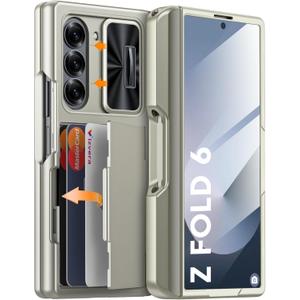 Vizvera for Samsung Galaxy Z Fold 6 Case RFID Wallet with Cards Holder [S Pen Holder] [Camera Cover] Shockproof Silicone Protective Phone Case for Z Fold 6 2024-Natural Titanium