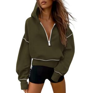PRETTYGARDEN Women's 2026 Fall Hooded Sweatshirts Long Sleeve Half Zip Cropped Hoodies Pullover Winter Fashion Clothes (Army Green, Small)