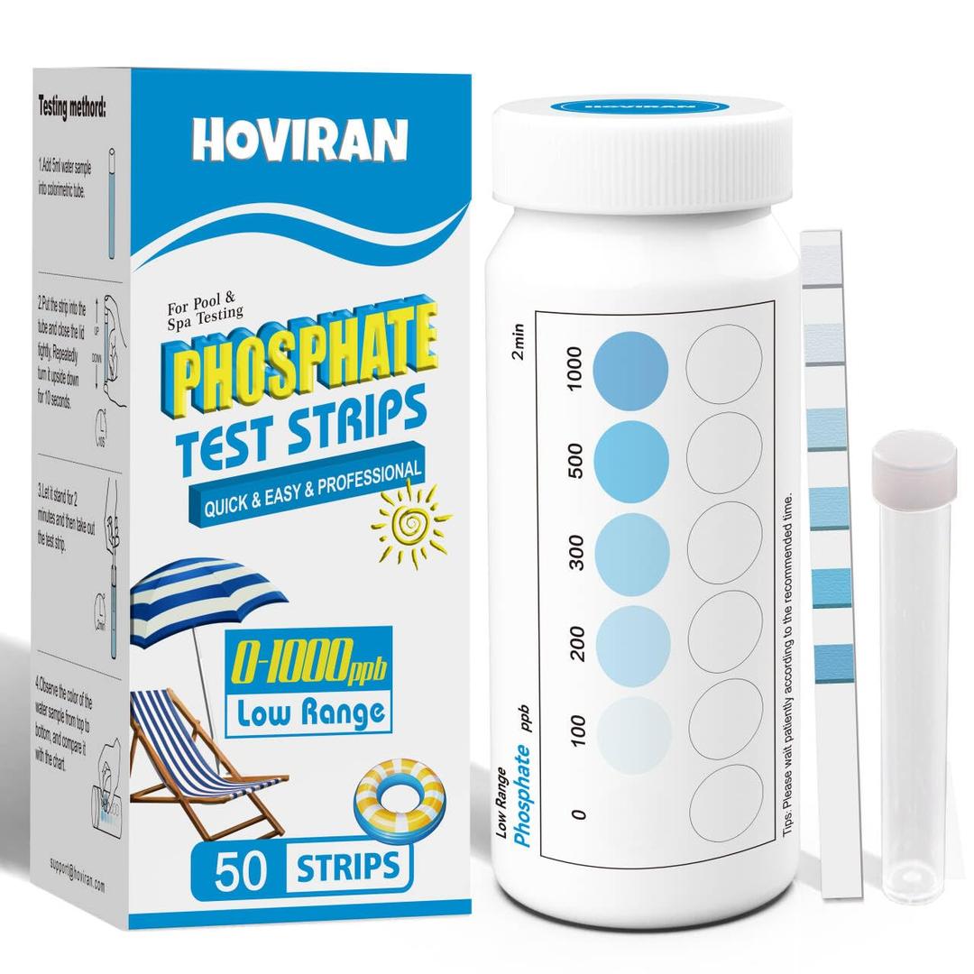 Phosphate Test Kit, Pool Phosphate Test Kit, 50 Counts Phosphate Test Strips for Hot Tub and Swimming Pool, Quick & Reliable Water Testing with Colorimetric Tube