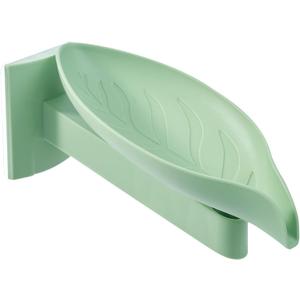 Leaf-Shaped Wall-Mounted Soap Holder with 3 Adjustable Drainage Positions & 180 Rotating Tray  Heavy-Duty Adhesive Backing, Space-Saving Soap Holder for Showers, Sinks, Green
