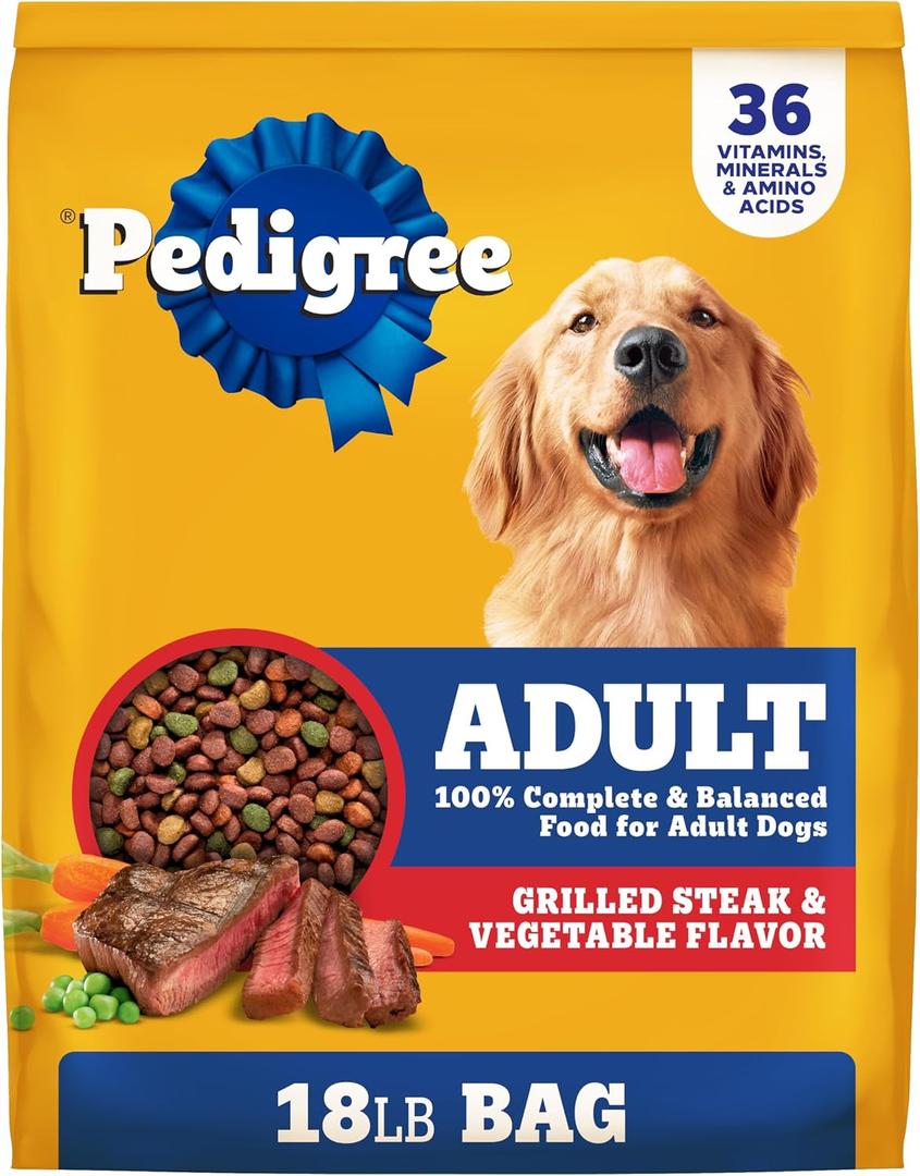 Pedigree Adult Dry Dog Food, Complete Nutrition, Grilled Steak & Vegetable Flavor, 18 lb. Bag (EXP 07/28/27)