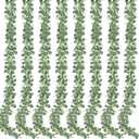 Sggvecsy 8 Pack Artificial Eucalyptus Garland Eucalyptus Leaves Vines Greenery Garland Faux Silver Dollar Eucalyptus Leaves for Table Party Wedding Indoor Outdoor Home Mantle Wall Decor