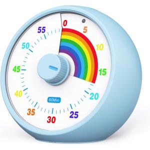 Visual Timer for Kids, 60-Minute Countdown for Classroom Office Kitchen, Desk Timer Kids Time Management Tools with Silent Operation, Pomodoro Timer Rainbow Pattern(Blue)