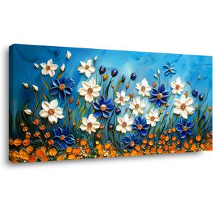 ZESTFLICKR Daisy Canvas Wall Art Daisies Flower Oil Painting Print Modern Floral Canvas Painting Artwork Nature Painting for Living Room Bedroom Home Office Kitchen Decoration (20x40 inches)