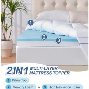 Memory Foam Queen Mattress Topper, 4 Inch Dual Layer Mattress Pad with Pillow Top Mattress Topper Queen Size Bed Cover, Support for Back Pain (Queen, White)