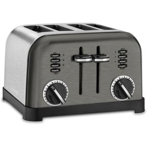 Cuisinart 4 Slice Toaster, Compact Stainless Steel Toaster with Extra-Wide Slots for Toasting Bread, French Toast, Bagels and Pastries, Defrost & Reheat Functions, CPT-180BKSP1, Black/Stainless Steel