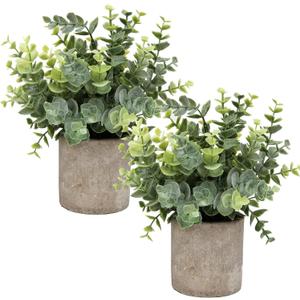 Flojery Mini Potted Plants Artificial Eucalyptus Boxwood Rosemary Faux Herbs Small House Plants 8.3"-9" Tall for Indoor Greenery Tabletop Dcor Centerpiece (Sprayed Eucalyptus)